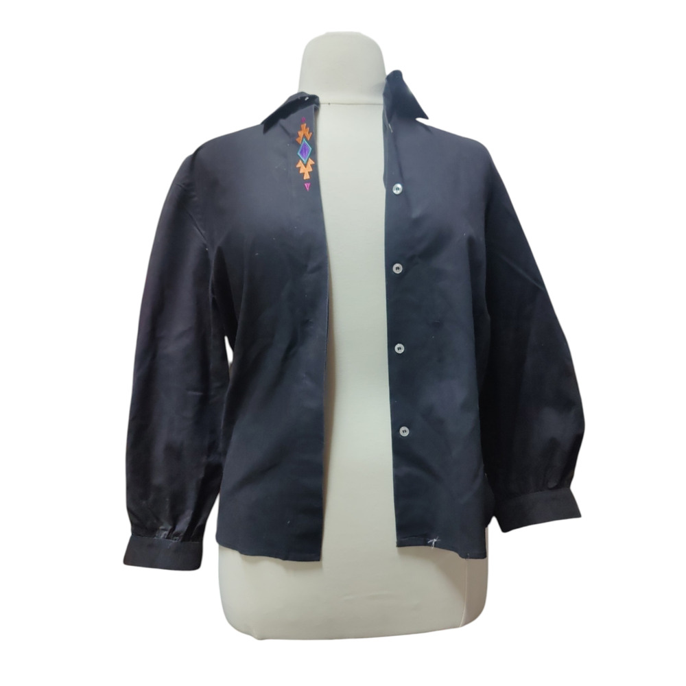 Vintage Diamond L western wear black long sleeve button front blousel-size 9/10
